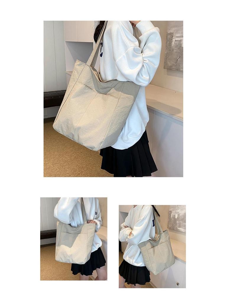 Women's Large Nylon Tote Bag - 2024 Spring/Summer, Solid Color, Lightweight, Eco-Friendly, Bucket Style, High Capacity, Casual.