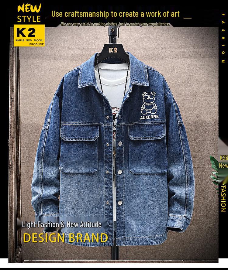 Męska kurtka dżinsowa z gradientem 2022 – Wiosenno-jesienna moda młodzieżowa, casualowy płaszcz z nadrukiem