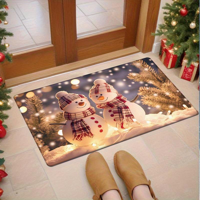 

[Cozy Charm] Cozy Christmas Snowman Print Doormat - 0.47inch Thick Flannel, Non-Slip & Machine Washable, Festive Holiday Decor f 40cm x 60cm