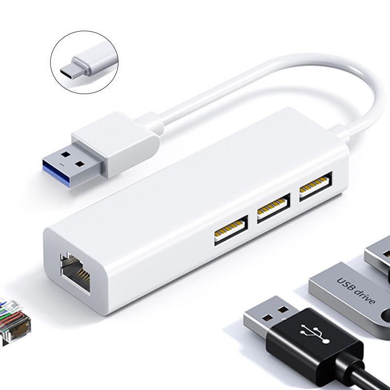 Type-C to RJ45 Gigabit Ethernet USB 3.0 Hub Splitter for Digital Accessories