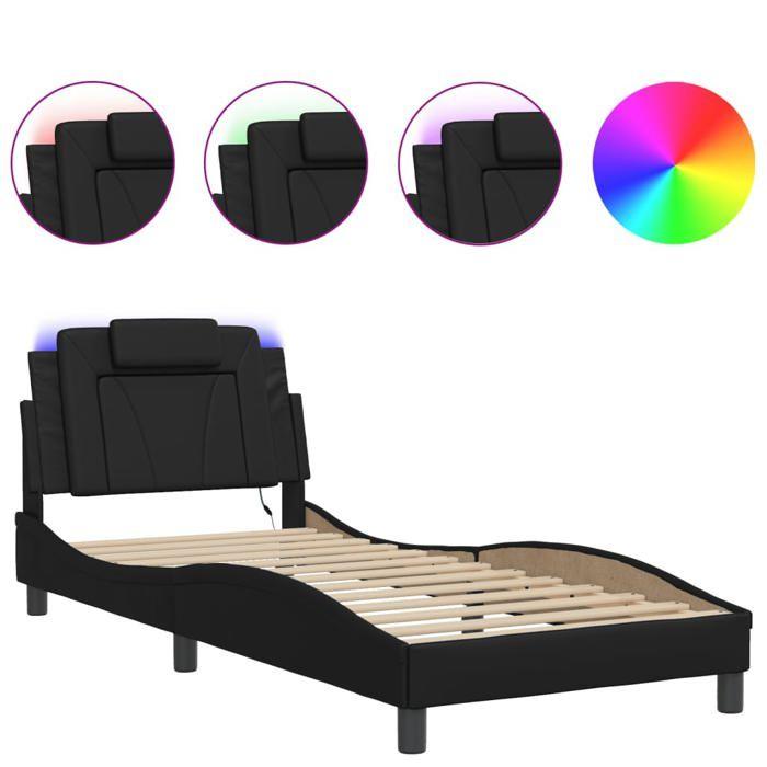 VidaXL Bed Frames with LED Lights, Upholstered Bed with Cushion, Single Bed, Adult Bedroom Bed, Modern, Black 90x190 Cm 3213987