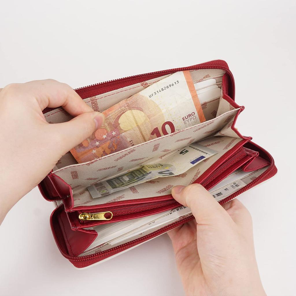 Snoopy Round Zipper Long Wallet Embossed Cute Peanuts SNOOPY PEANUTS Character Cute Large Capacity Wallet Wrapping Christmas [E-mono] Women's (Green)