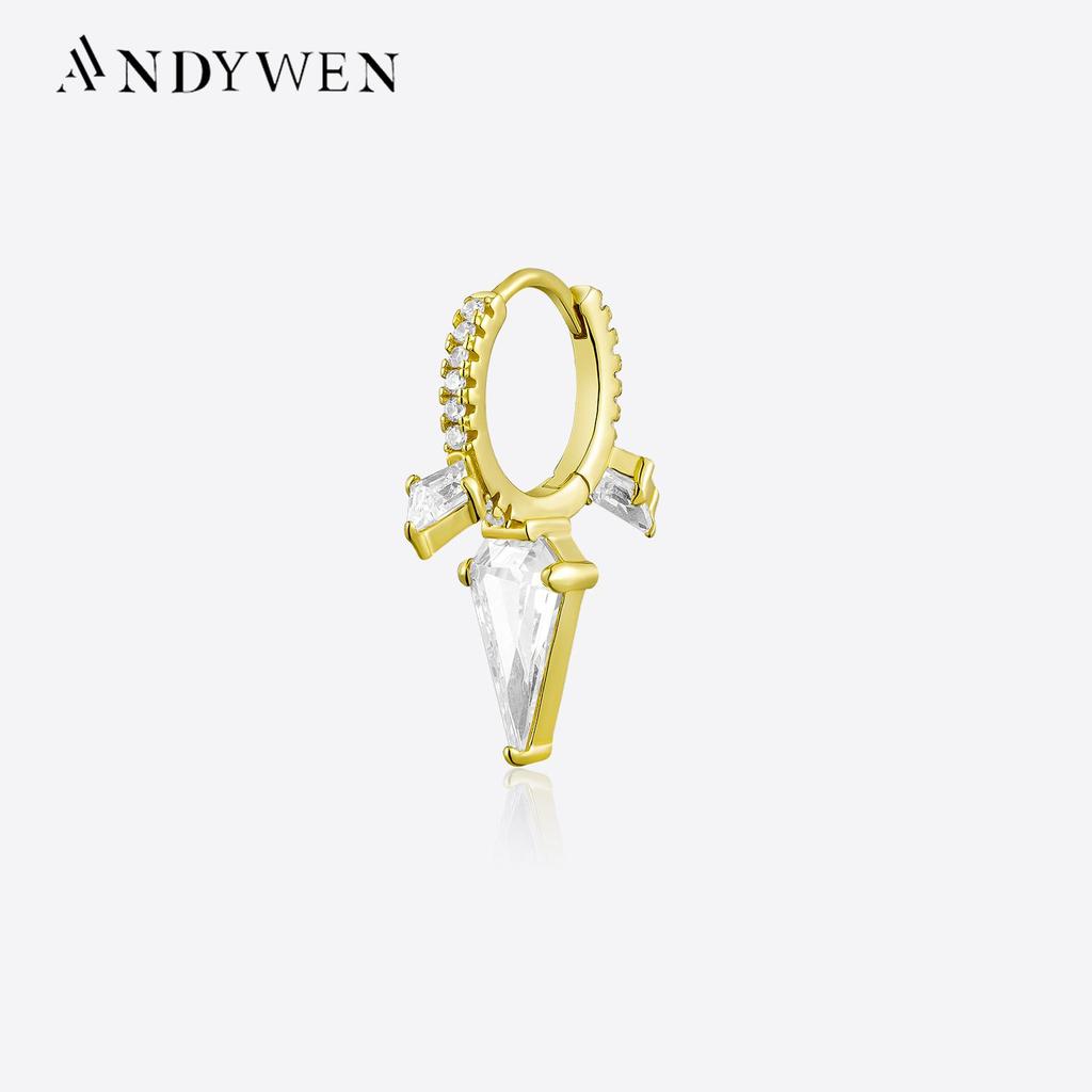 ANDYWEN Cercei tip cerc triunghiular din argint sterling 925 cu CZ, bijuterii fine de lux, piercing, bijuterii rock punk, cadou