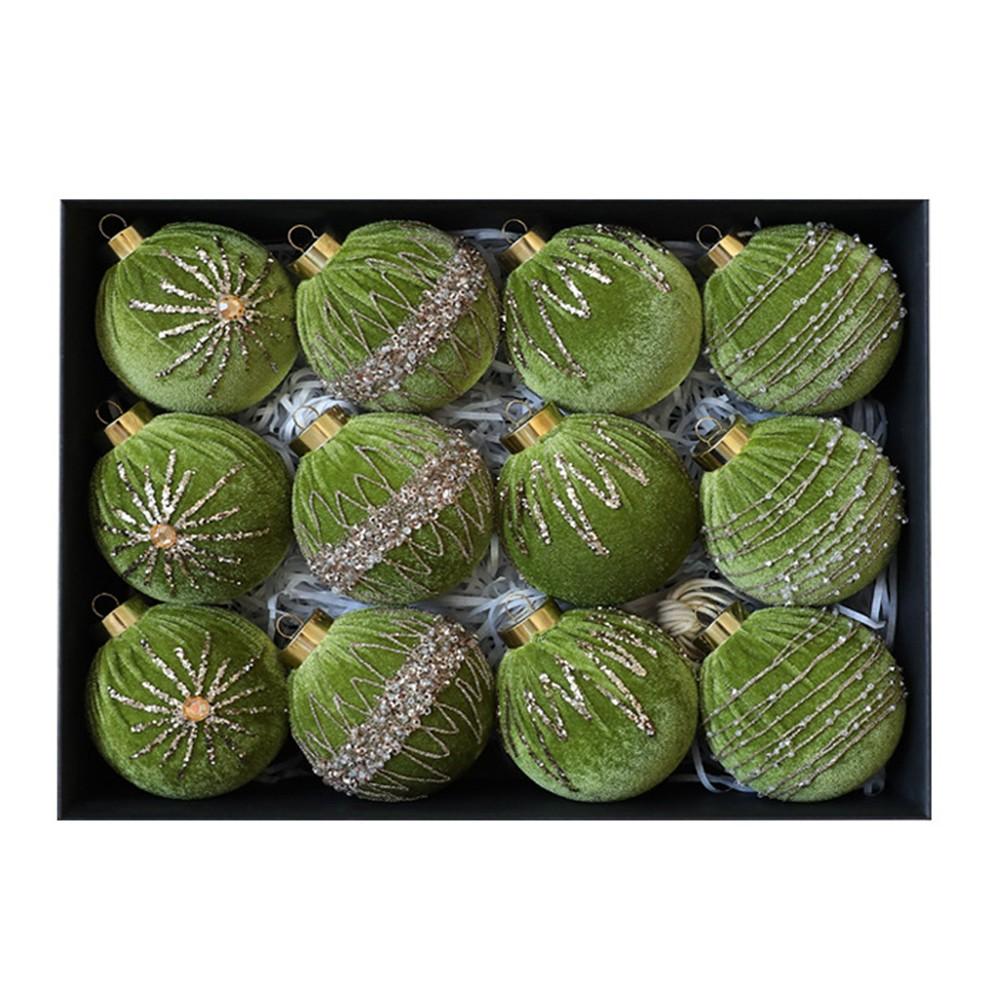 

Декорации для елки с флоком Велюровые рождественские украшения Удобная петля для подвешивания зелёный