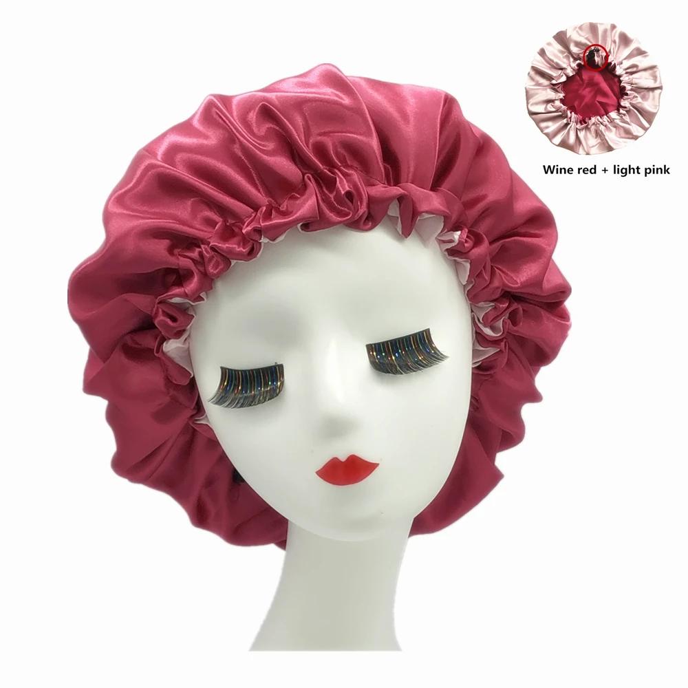 Double Layer Satin Bonnet Hair Cap Reversible Night Head Cover For Curly Springy Hair