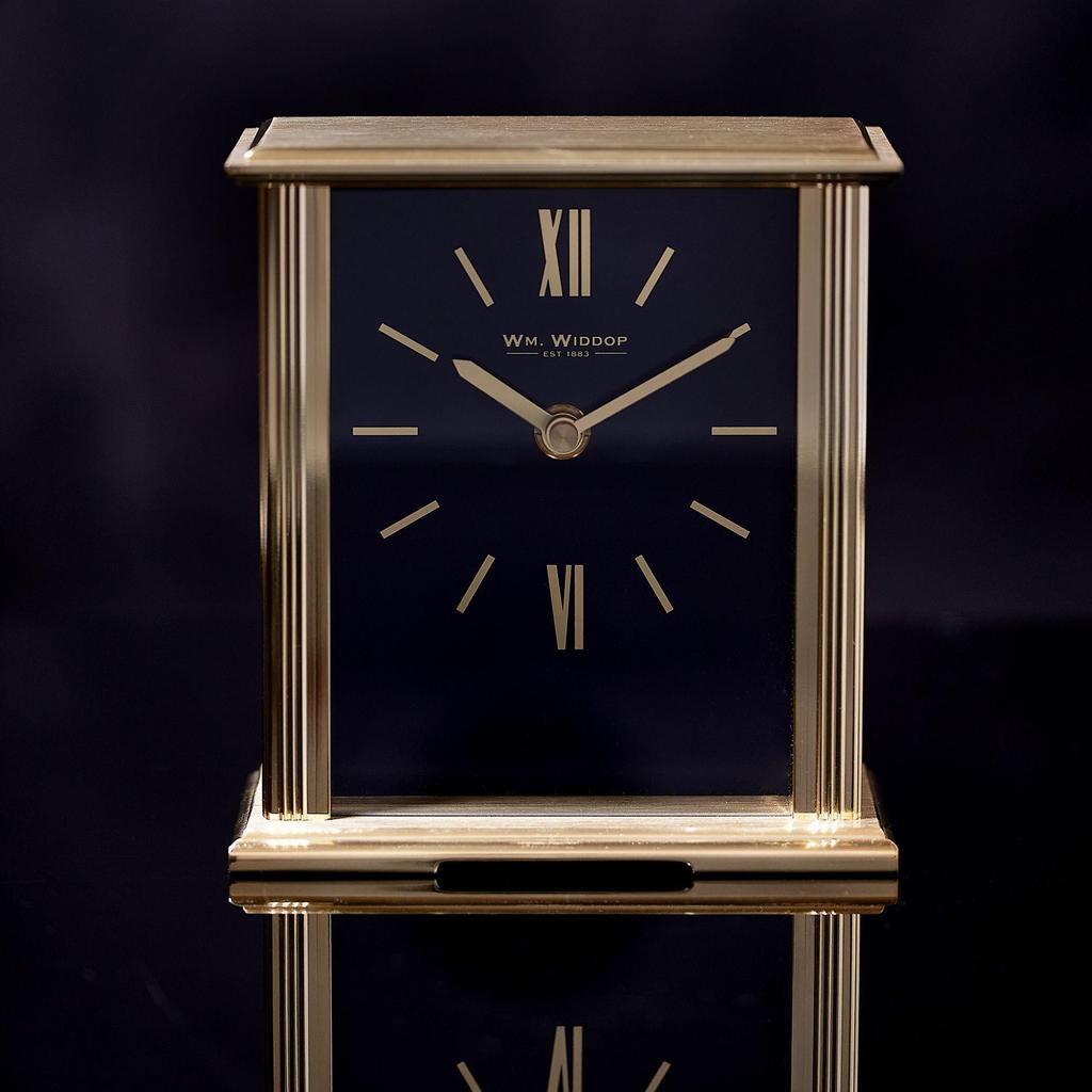 Wm.Widdop Gold Mantel Clock Navy Blue Dial