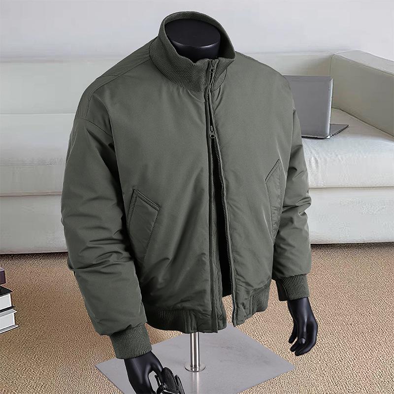 Veste d'aviateur d'hiver pour homme à col montant - Vêtement d'extérieur décontracté ample épaissi en coton