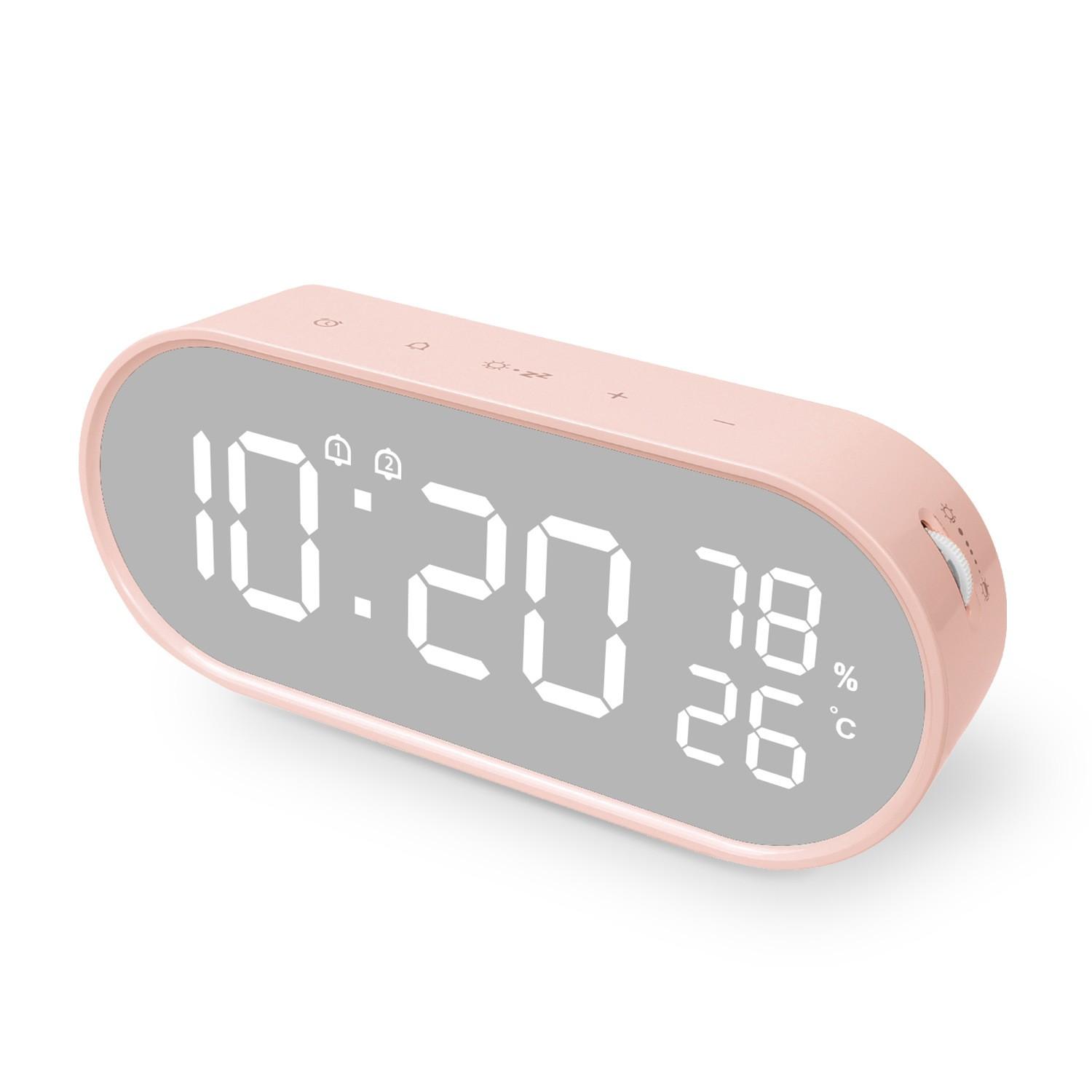 

Зеркальный цифровой будильник с функцией повтора сигнала, светодиодный дисплей, часы с индикатором времени, температуры и влажности, ночник, настольные USB-часы для домашнего декора CHINA