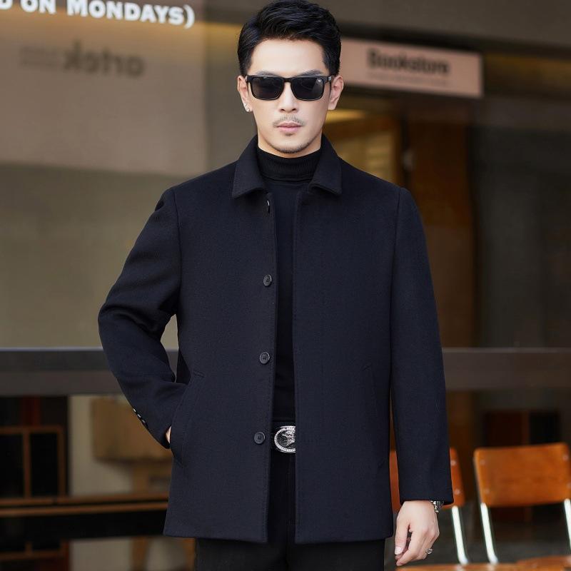 Cashmere Short Coat for Men, High-end Middle-aged and Elderly Dad's Clothing, Large Size Lapel Woolen Woolen Jacket, Buttoned Coat