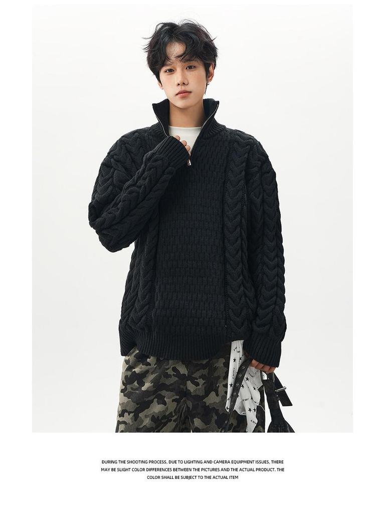 Autumn Winter Crew Neck Wool Cable Knit Sweater - Couple Horse Design, Trendy and Versatile