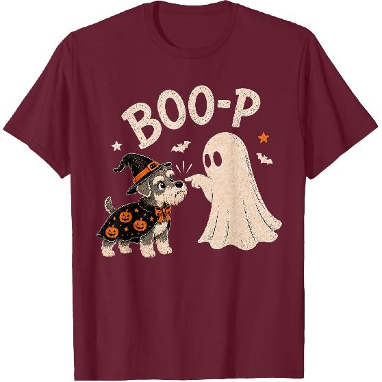 Miniature Schnauzer Boo Boo-p Ghost Nose Boop Halloween Dog T-Shirt