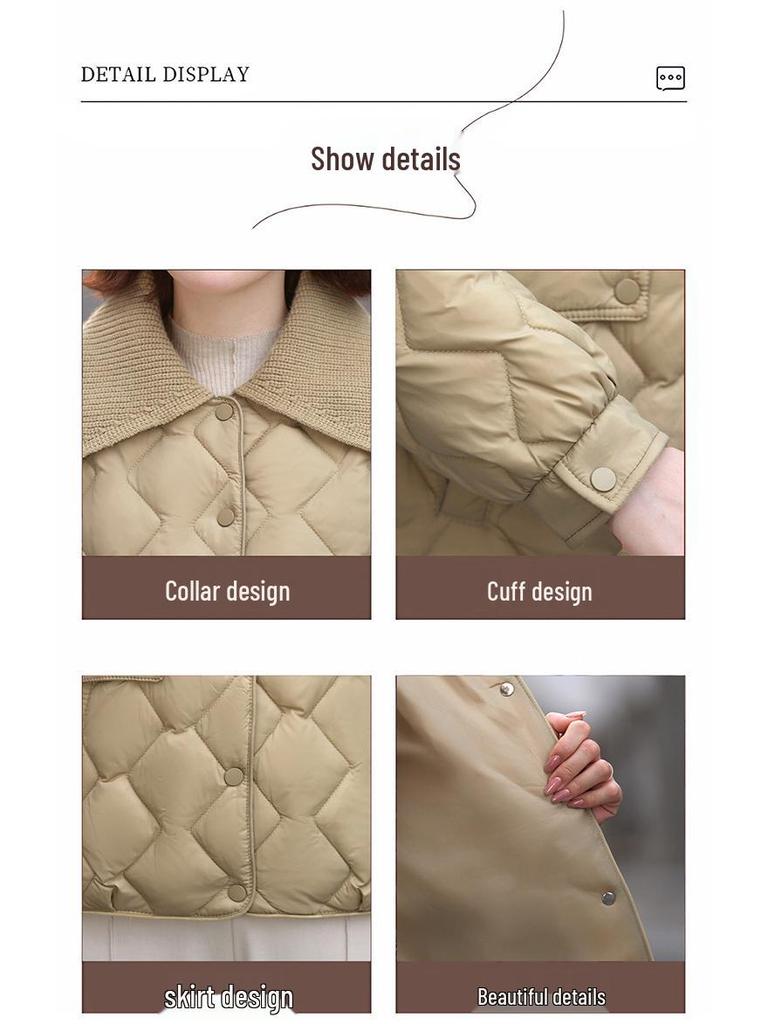 Petite Stylish Cotton Jacket for Middle-Aged Women, Autumn/Winter Short Coat, Warm Lightweight Outerwear for Elderly Women