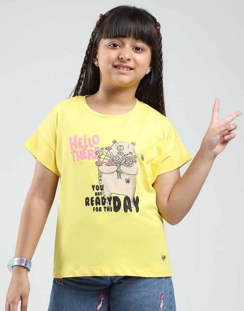 Monte Carlo Girls Printed Round Neck Half Sleeve Top