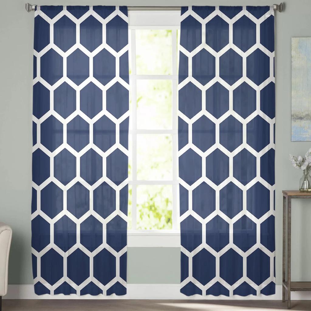 Geometriske Retro Marokko Tyllgardiner for Stue Soverom Skjær Gardin for Balkong Hall Mote Trykt Hjemmegardiner