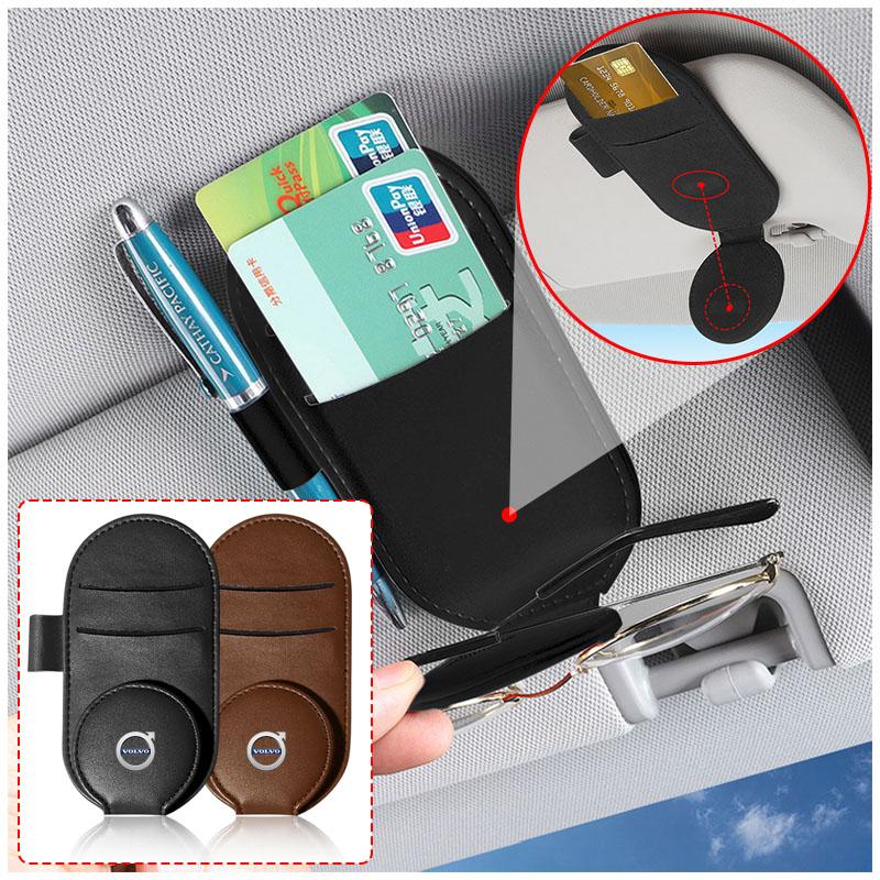 Leather Car Glasses Clip Sun Visor Multi-function Sunglasses Clip Car Styling For Volvo 240 C70 S40 S50 S60 S70 S80 S90 V40 V50 V60 V90 XC60 XC90