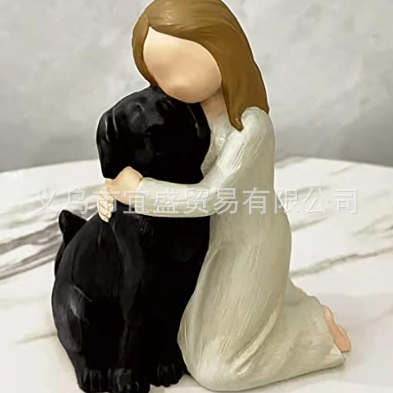 Cartoon Resin Dog Hug Figurine Home Decor Gift Pet Lovers