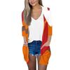 Women's Fashion Loose Casual Pocket Printed Cardigan Seven Sleeve Jacket Top