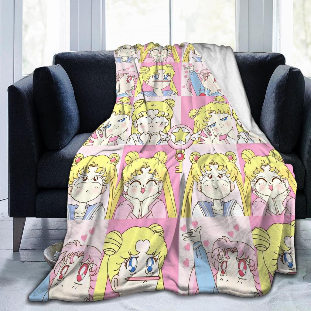 Anime S-Sailors M-Moons Blankets Flannel Spring/Autumn Multi-function Soft Throw Blankets for Home Travel Plush Thin Quilt