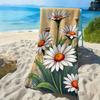 Fresh White Daisy Flower Pattern Polyester Microfiber Beach Towel Is Highly Absorbent, Suitable for Swimming and Beach Outings