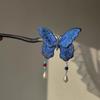 Chinese Style Embroidered Blue Butterfly Hairpin Pearl Tassel Hair Accessory Hanfu Hairpin Headwear Decoration