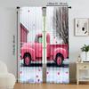 2 pcs   versatile polyester transparent curtains for home decoration Vintage Pink Truck for use in bedrooms and living rooms