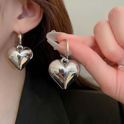 Silver Big Heart Pendant Earrings For Women Exaggerated Metal Geometric Huggie Hoop Earrings Jewelry Gift