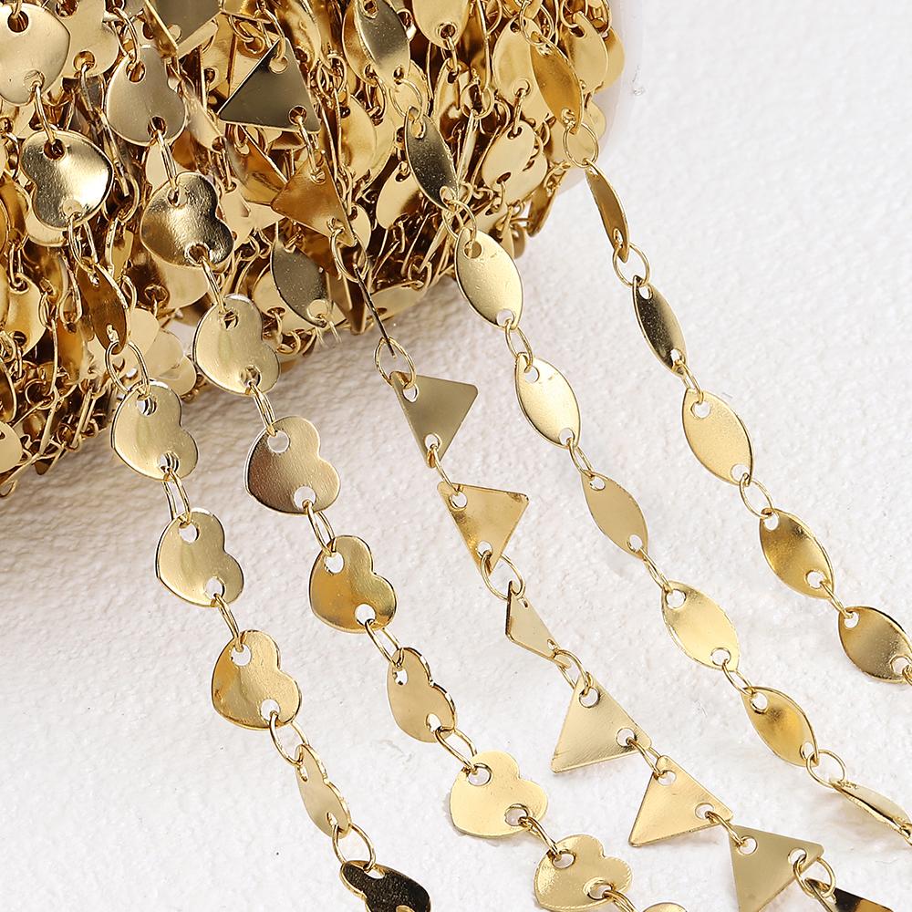 No Fade 2Meters 1Meter Stainless Steel Chains Gold Color Love Heart Geometry Chains for Necklace Bracelet Jewelry Making DIY