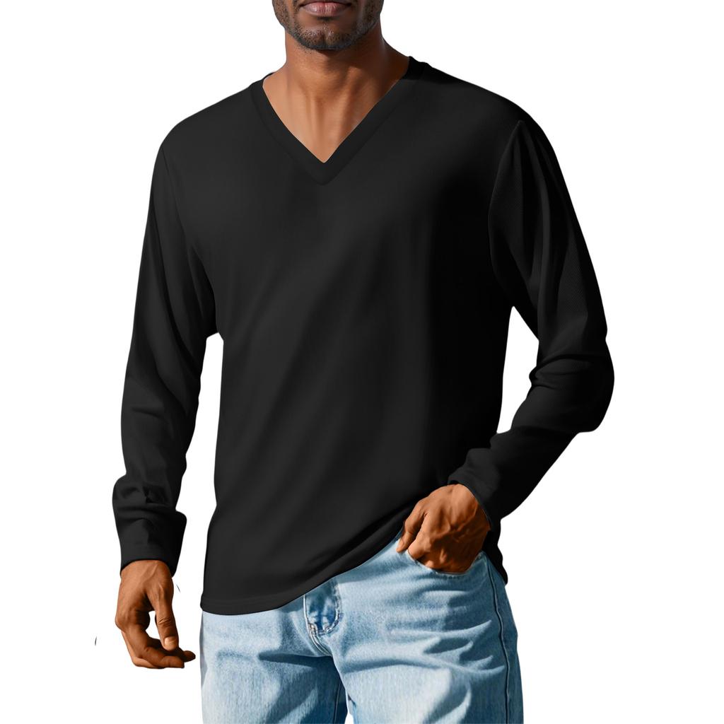 Men'S V-Neck Loose Casual Long Sleeved Shirt Fashionable Top