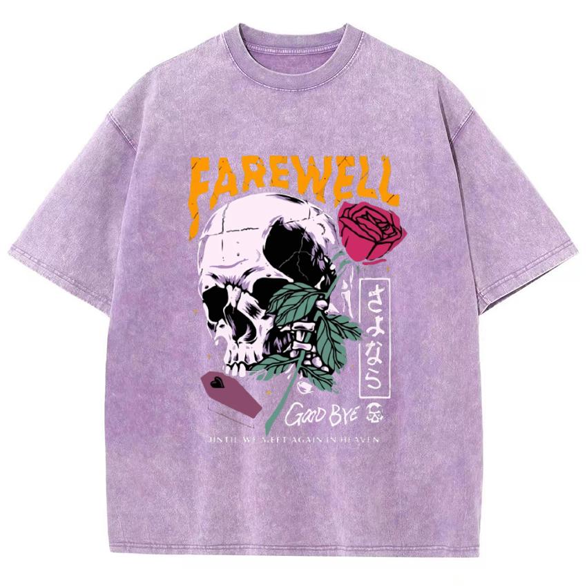 

Женская футболка с эффектом стирки, романтический рисунок черепа и розы, свободный, унисекс, короткий рукав, летний уличный ретро-топ 3XL