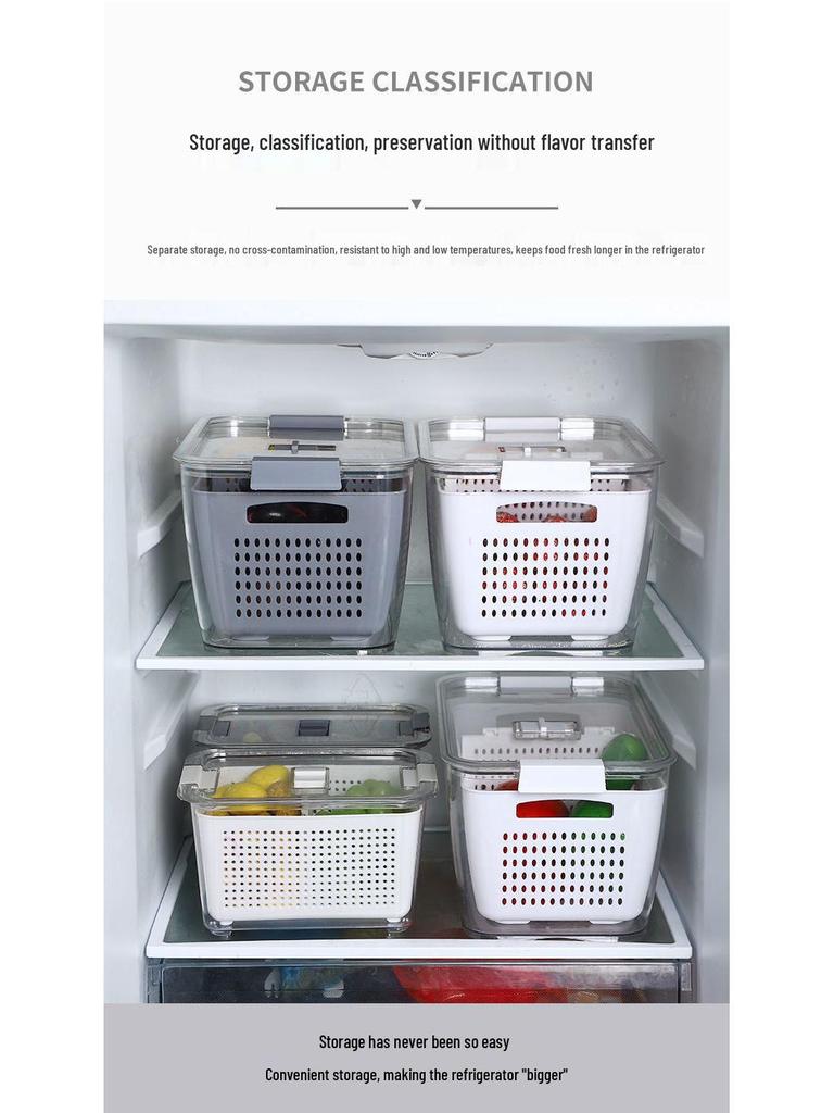 Large Capacity Double-Layer Transparent Food-Grade Sealable Fresh-Keeping Refrigerator Box