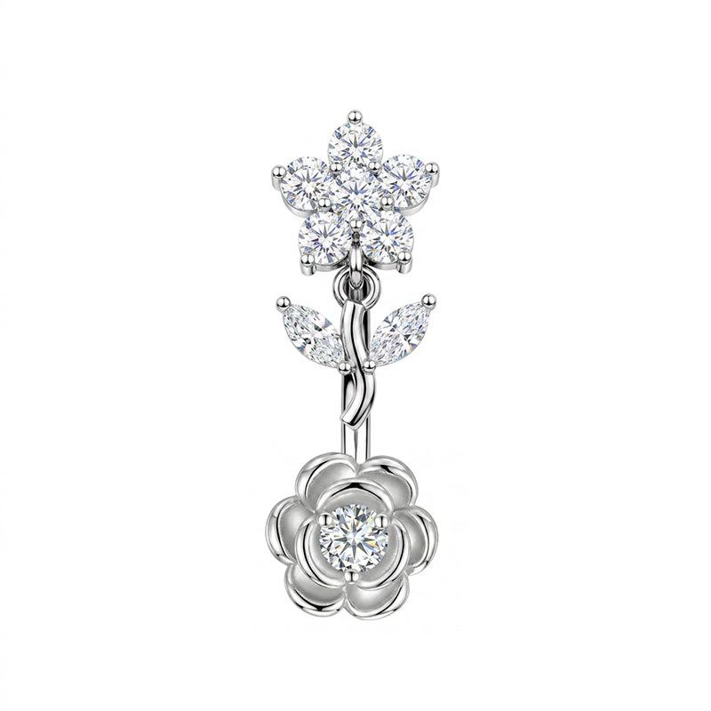 Hypoallergenic Navel Ring Shiny Cubic Zirconia Flower Design Durable Stainless Steel Belly Button Piercing for Women Gifts