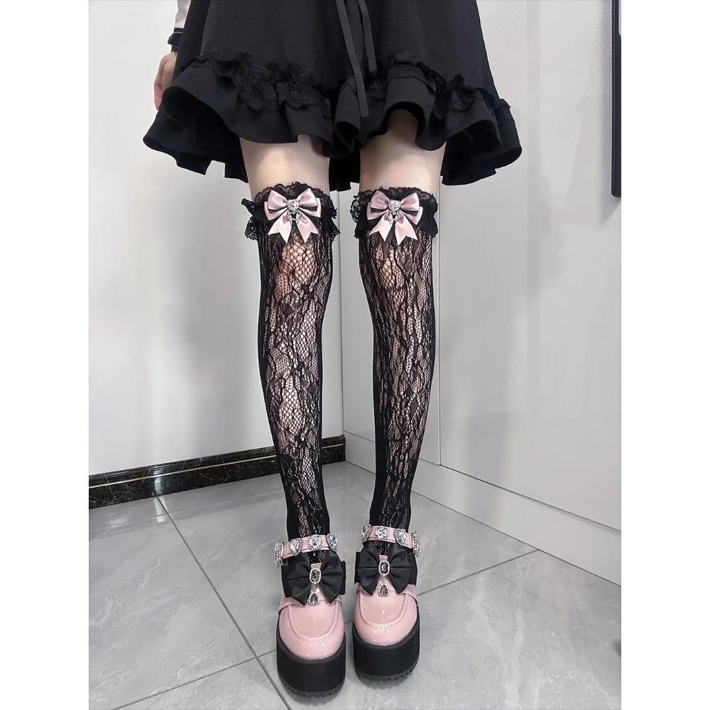 JK Lolita Spitzenstrümpfe Schleife Y2K Socken Damen Lange Strümpfe Teenager Uniform Kniestrümpfe Studentin Niedliche JK Socken