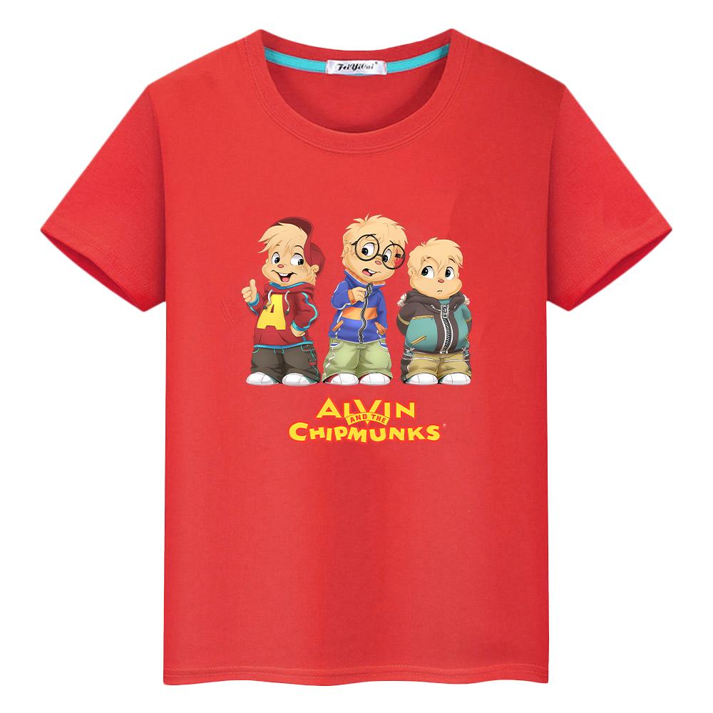 

alvin and chipmunks costume Print t shirt for kids boy 10years 100%Cotton Kawaii Tees Cute Tops y2k anime Short girls clothes 100 красный