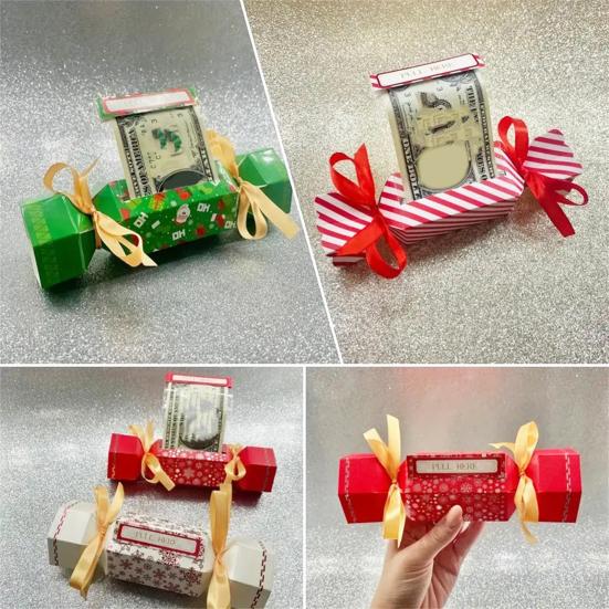 Christmas Candy Cash Pull Box Interactive Money Gift Holder with Ribbon
