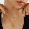 Lucktune Sun Round Pendant Necklace Stainless Steel Gold Color Beads Chain Necklace for Women Couple Trendy Jewelry Party Gift