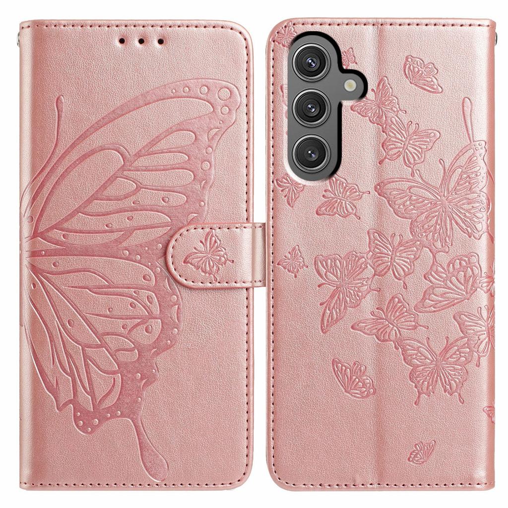 For Samsung Galaxy S24+ Case Butterfly Imprinted Wallet Stand PU Leather Flip Phone Cover with Strap