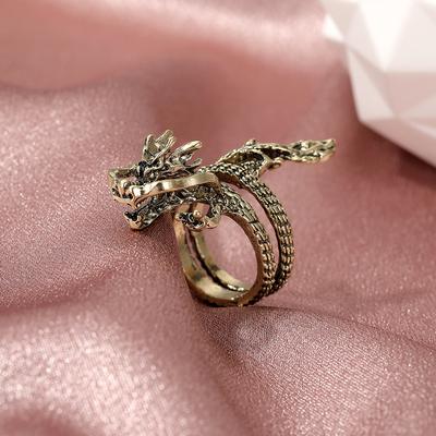 Personalized Ancient Bronze Zodiac Jewelry, Retro Dragon Ring, Gothic Hipster Men's and Women's Open Rings