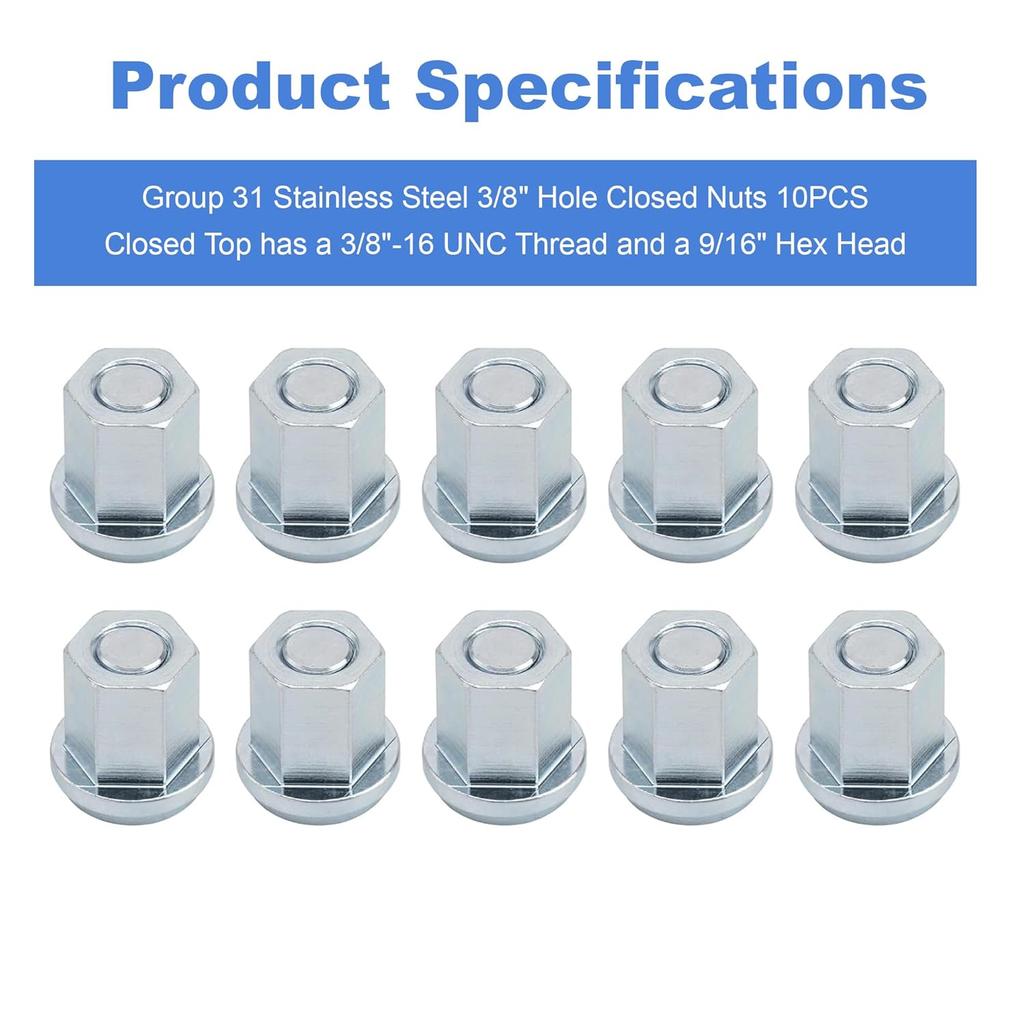 Group 31 Battery Stainless Steel Closed Nut For Standard 3/8" Stud 6015-010 10PCS
