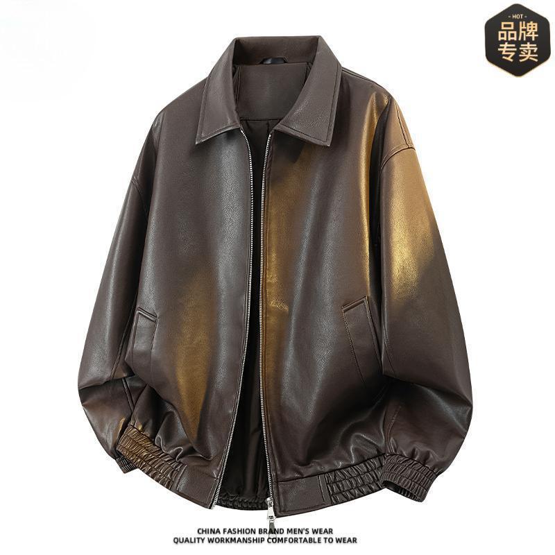 Brand high-quality autumn new style black leather jacket men's ruffian handsome versatile lapel jacket spot whole order