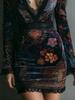 Women's Chinese Style Retro Fashion Elegant Velvet Printed Ruched Slimming Cheongsam Dress