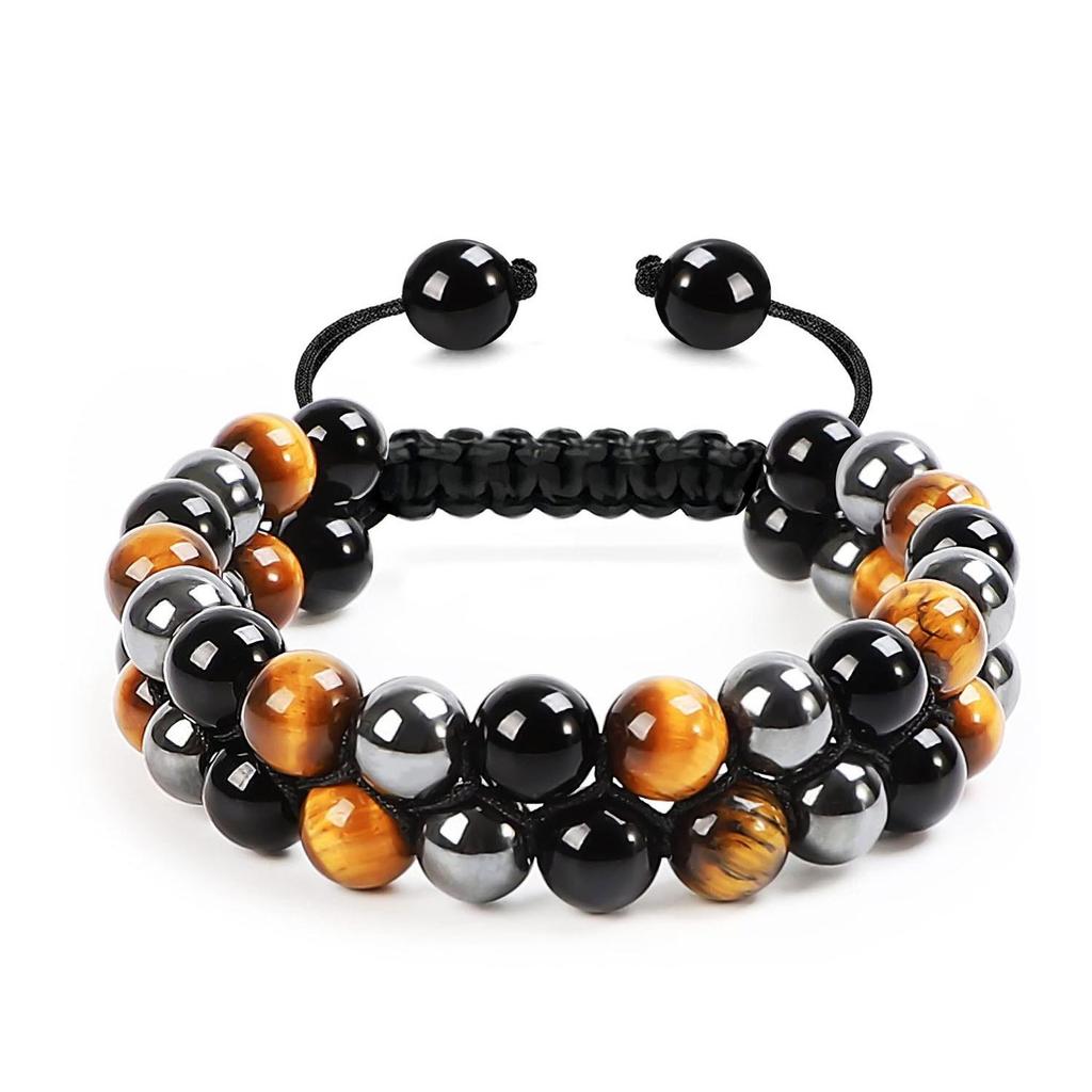Men’s Double Layer Braided Blue Tiger Eye Beaded Bracelet