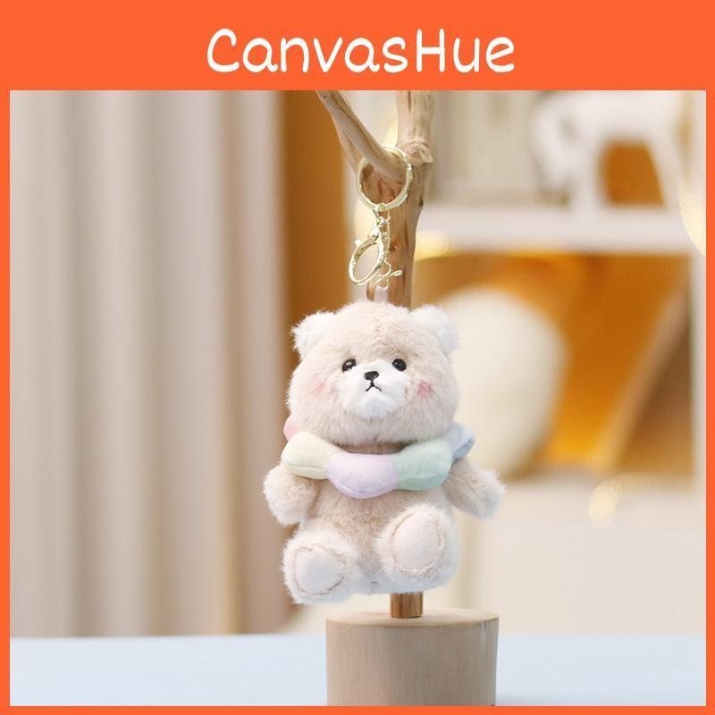 Plush Cartoon Bear Doll Keychain With Scarf Design For Collection And Kids Gift