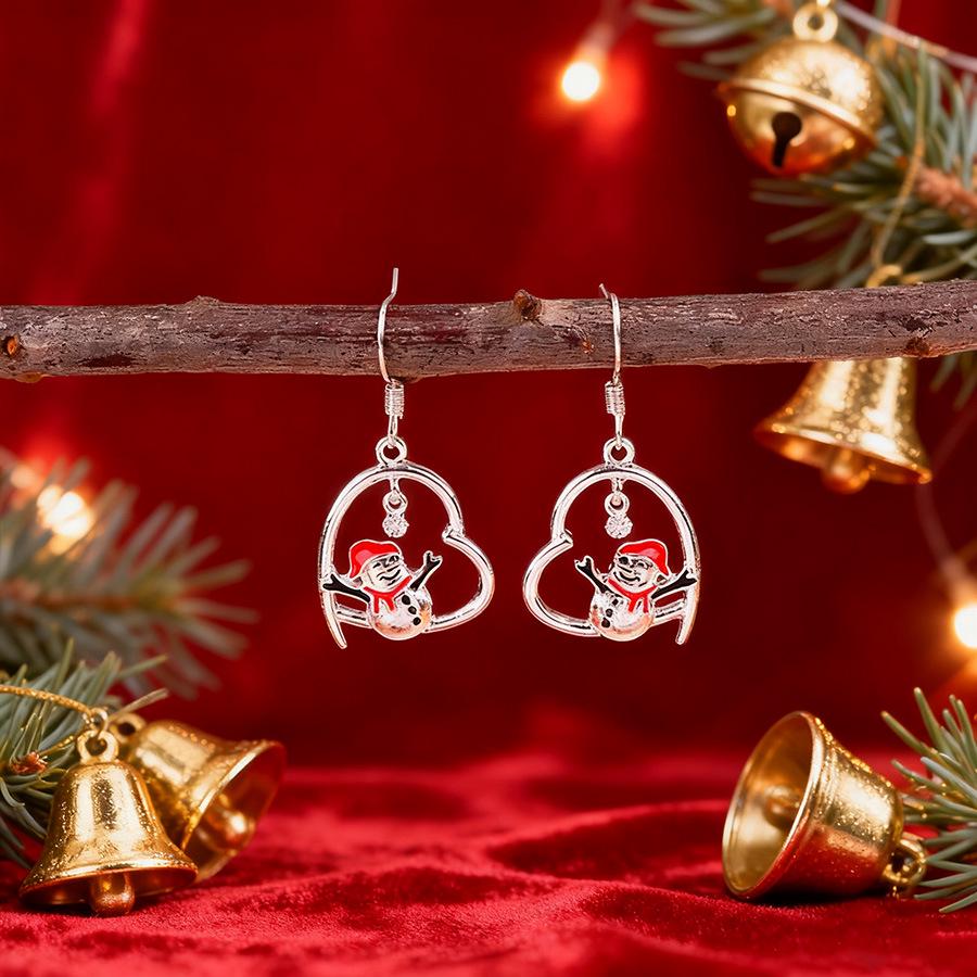 Rhinestone Santa Claus & Snowman Heart Earrings with Glitter Christmas Hat - Fashionable Festive Jewelry