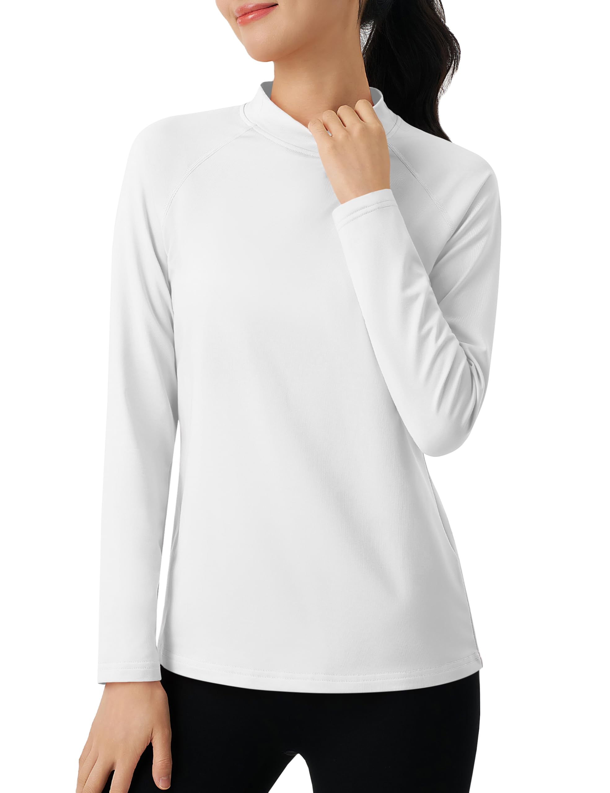 

KEFITEVD Теплая футболка с длинным рукавом для холодной погоды, водолазка, спортивная одежда для осени, размер M, женская футболка с высоким воротником, для любой погоды, свободного кроя, белый