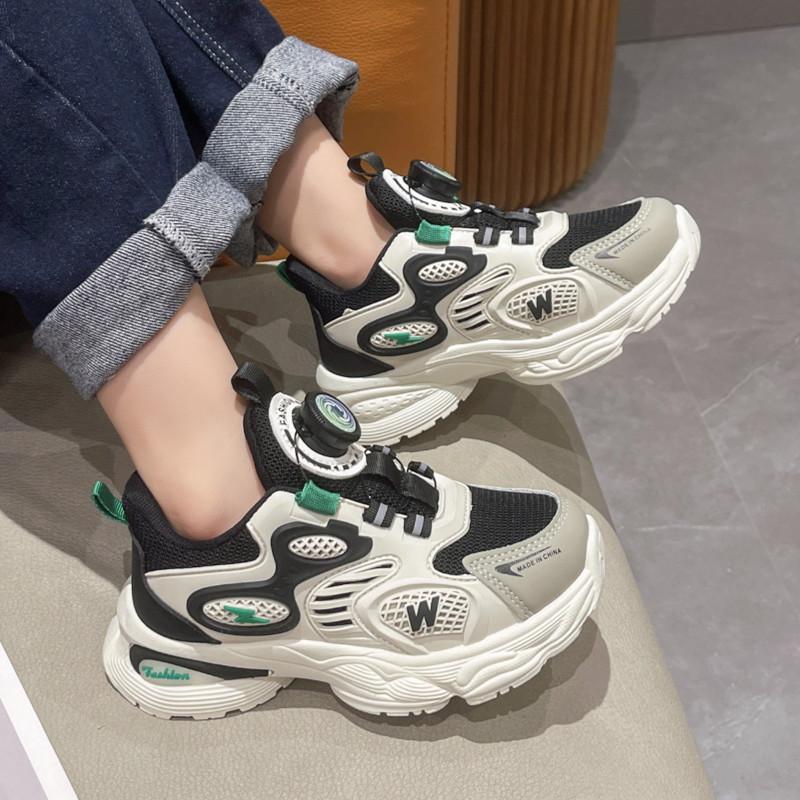 Girls dad shoes children's mesh sneakers 2025 spring and autumn new breathable boys rotating button running shoes tide