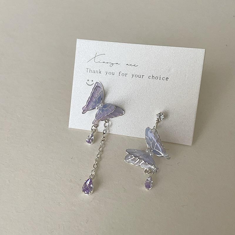 Super Fairy Gradual Change Purple Butterfly Stud Earrings Female Fresh Sweet Cute Exquisite Personality Fashion Versatile Earrings Earrings