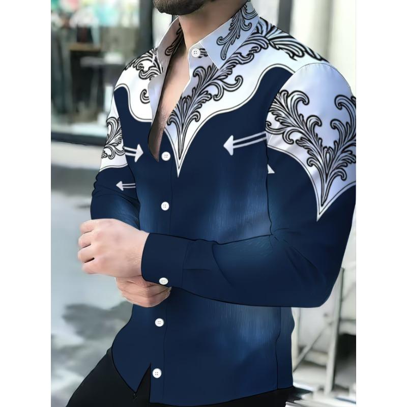 New men's fashionable luxury long sleeved shirt with high-definition 3D printed shirt and bamboo pattern top