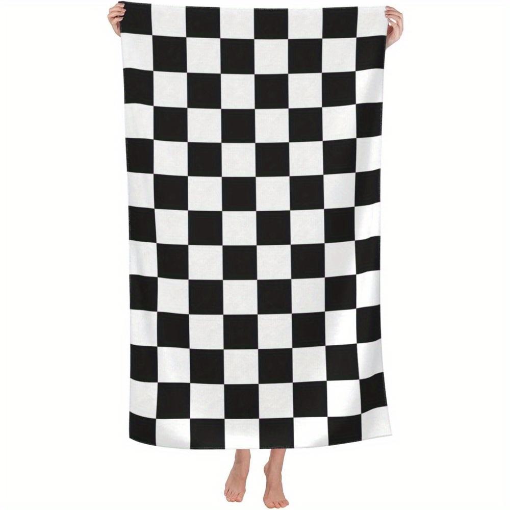

Quick-Dry Beach Towel Black White Checkered Soft Absorbent Microfiber for Pool Beach Camping Travel Large Bath Towel W40*H60(CM)