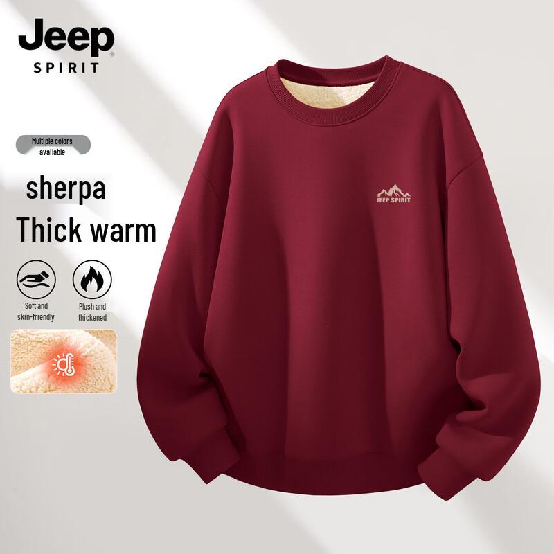 JEEP SPIRIT Men's Fleece-Lined Round Neck Sweatshirt