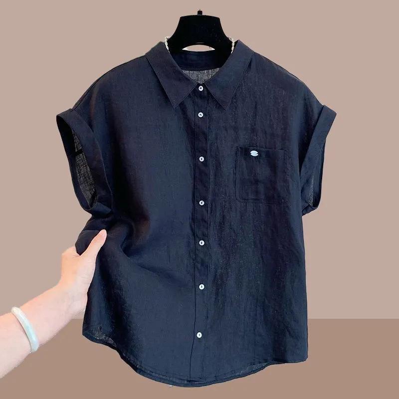 Flip Collar Short Sleeved Shirt for Women's Summer Korean Version New Style Temperament Thin All Match Cardigan Top